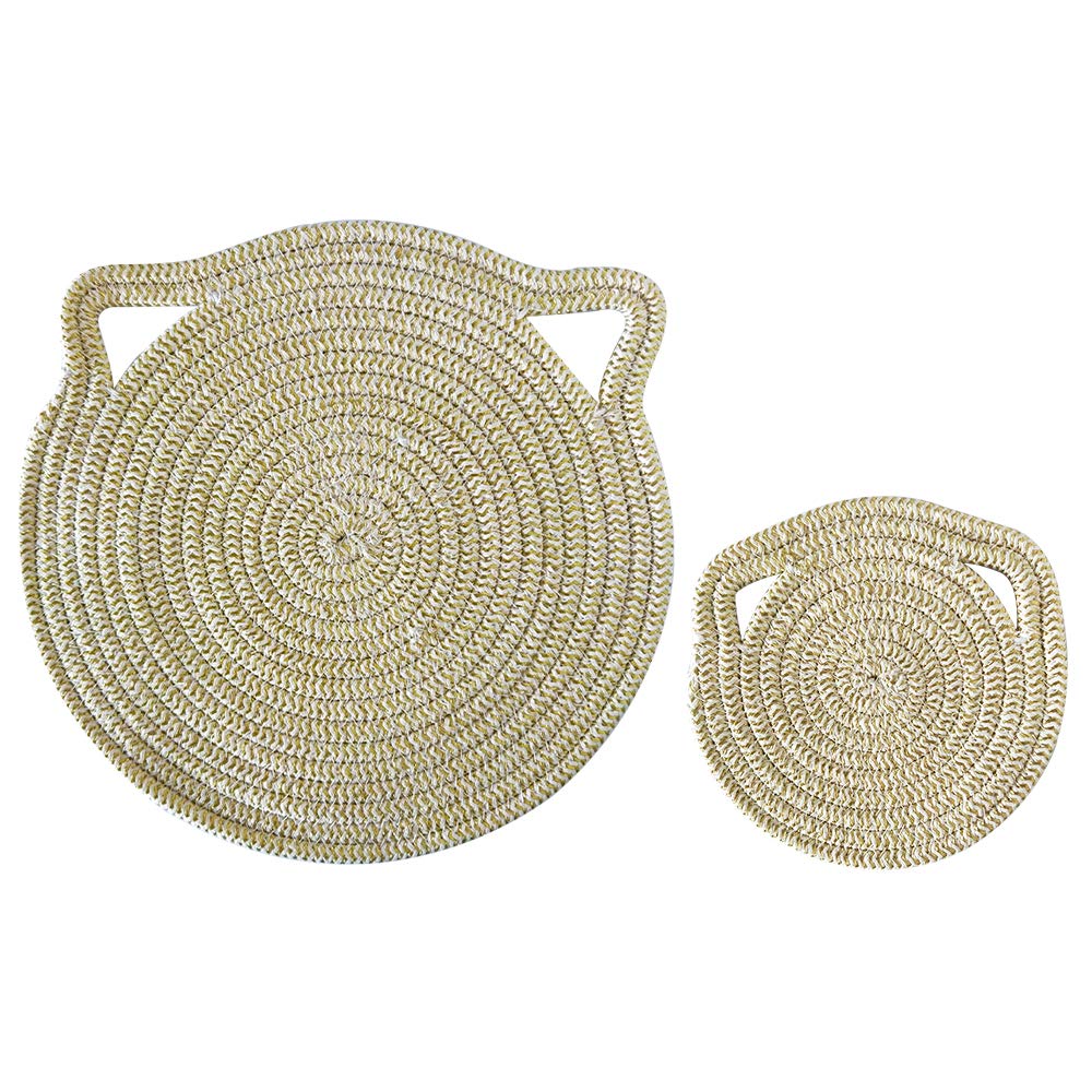 Amazon ランチョンマット プレースマット 猫型 給食マット 2枚セット テーブルマット コットン糸織 滑り止め 断熱 水洗い可 おしゃれ かわいい インテリア 北欧 敷物 生活雑貨 一人暮らし 誕生日 テーブルコーディネートプレゼント ギフト ベージュ ランチョンマット