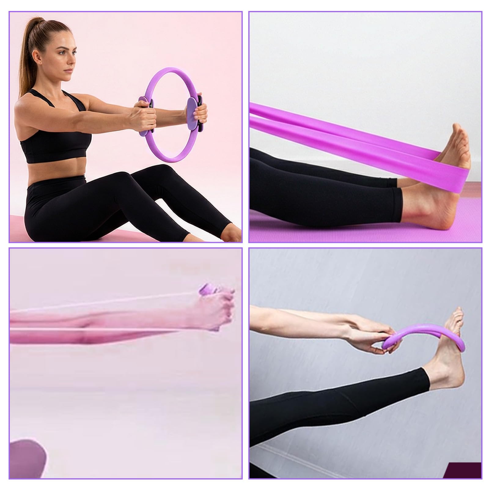 7 Pièces Kit Pilates Maison Accessoire Pilates Femme Kit: Yoga Ball, Resistance Bands, Pilate Ring, Yoga Band, Pompe à air pour l'Entraînement à Domicile et en Studio