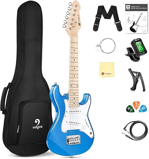 Vangoa 30 Inch Junior Electric Guitar Beginner Kit for Kids with Tuner, Capo, Strap, String, Cable, Picks - Blue