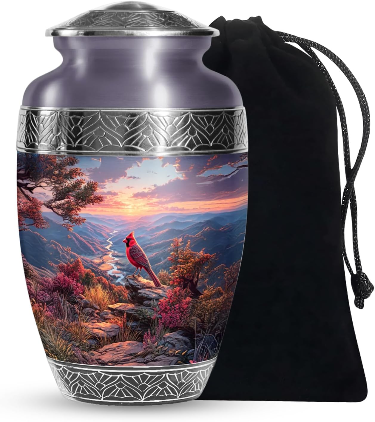 Cardinal Bird Funeral Urns for Human Ashes Adult Female - Blue Memorial Urns for Adult Male - Sunset Cremation Urn for Mother & Father - Large Burial Urn for Ashes for Women - 10 Inch