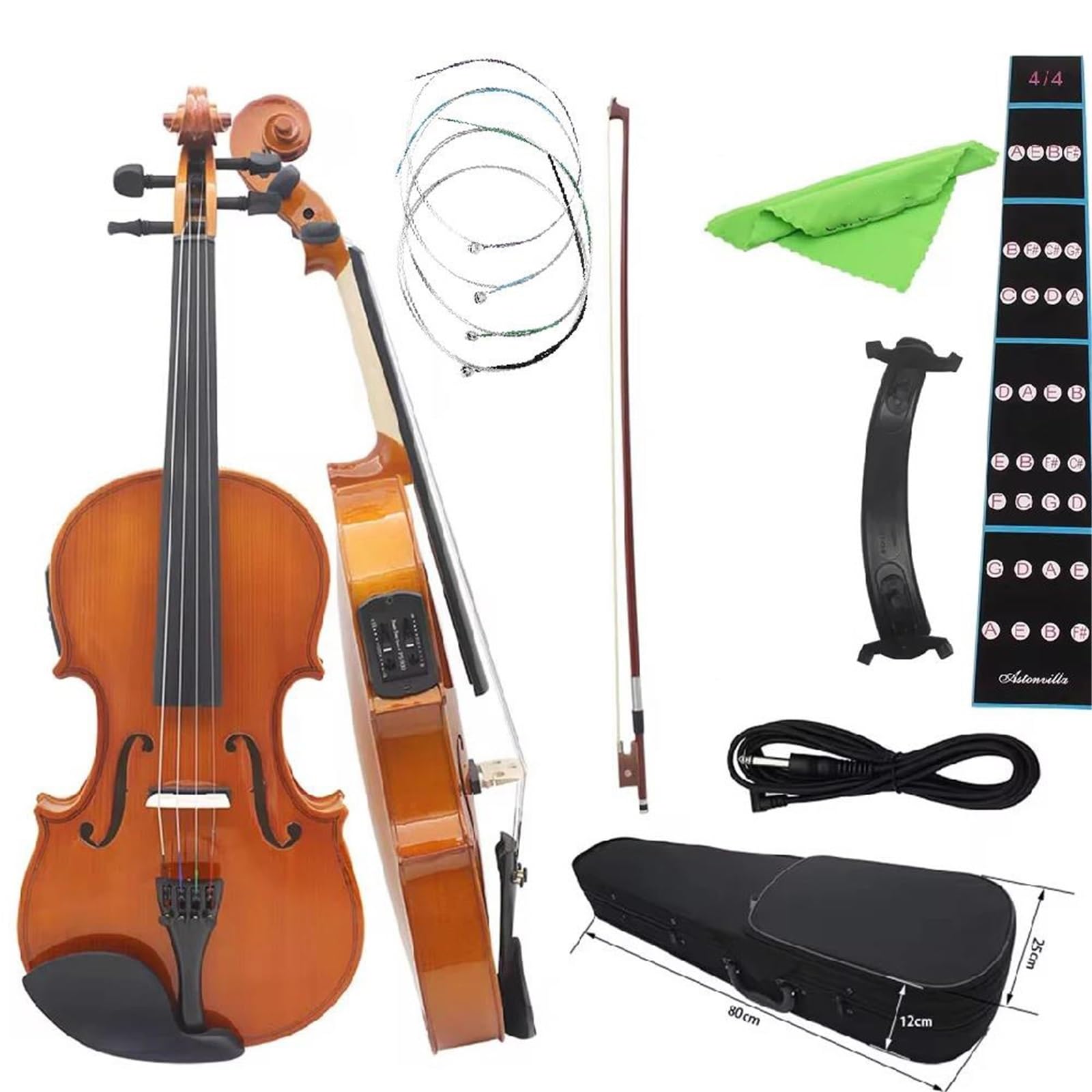 Violon Violon Électrique 4/4 En Bois Massif Couleur Naturelle Acoustique Avec Étui À Nœud Câble De Connexion Pièces Et Accessoires De Violon