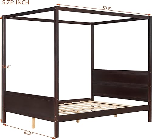 Miniatura 20 de Harper & Bright Designs Cama con dosel de tamaño Queen con cabecera y soporte de listones, cama de plataforma con tapicería de lino con marco de