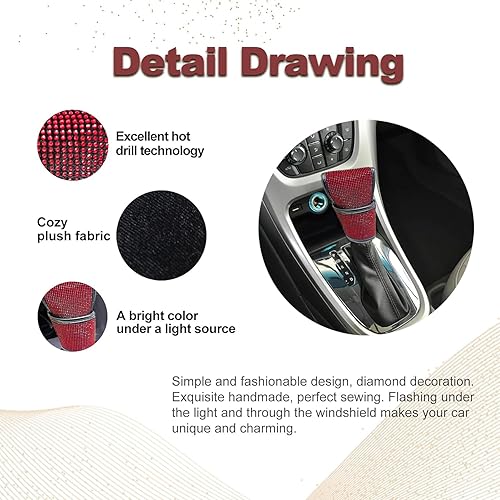 Miniatura 10 de Funda para pomo de palanca de cambios de automóvil, protector de piel sintética para palanca de cambios con accesorios interiores brillantes,