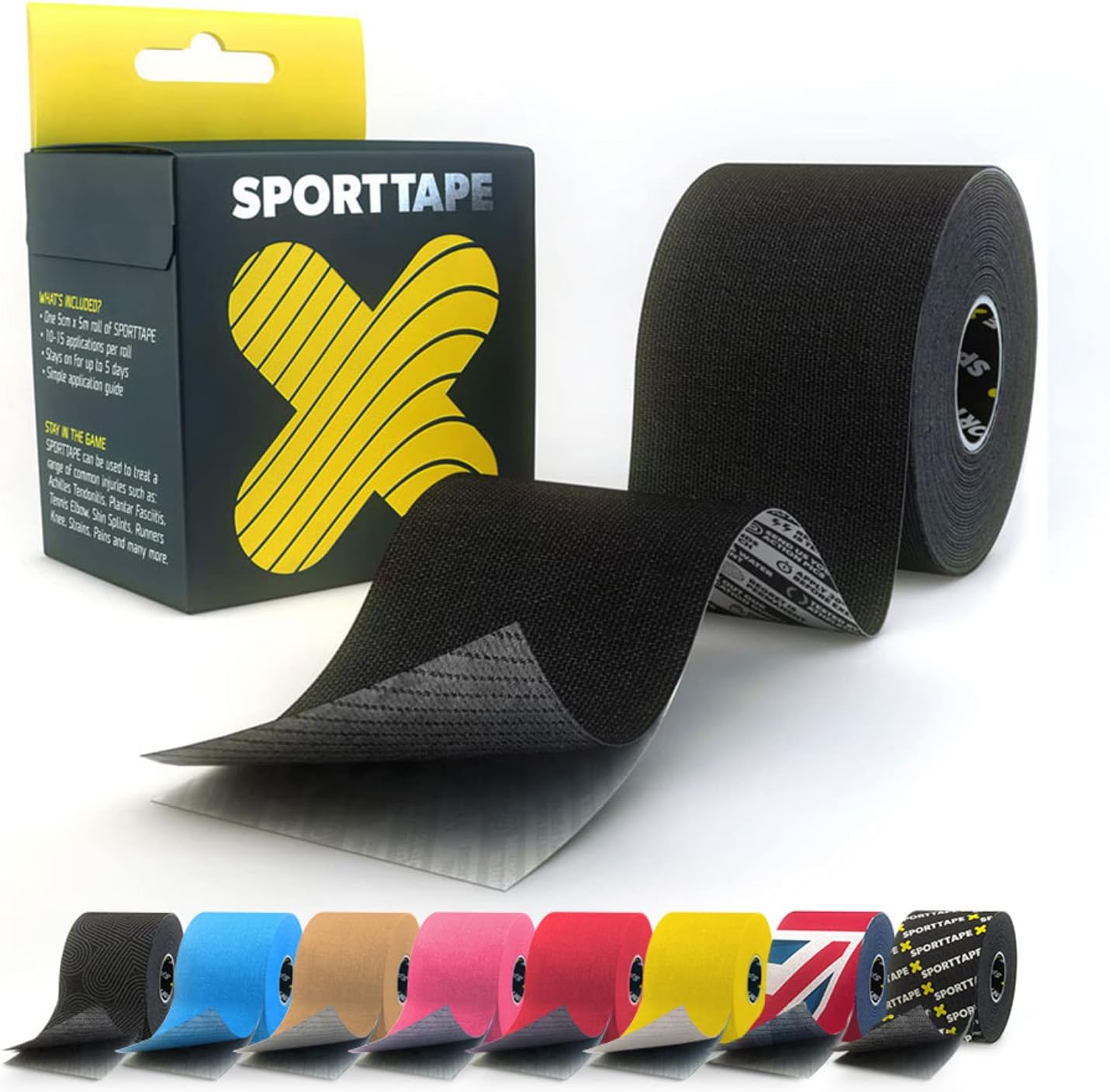 Extra Sticky Kinesiology Tape, 5cm x 5m Black Hypoallergenic