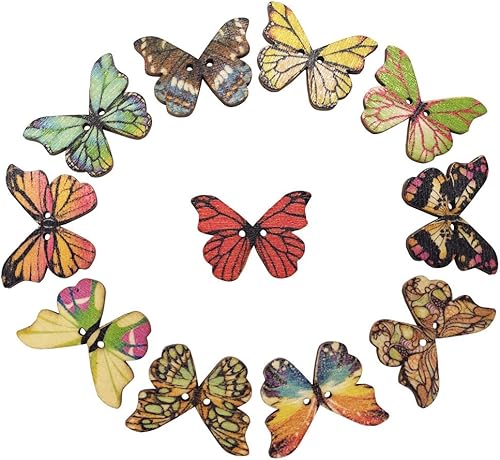 Miniatura 3 de Botones de madera, diseño retro en forma de mariposa, botón decorativo de dibujos animados, novedoso mixto redondo 2 agujeros botones para coser