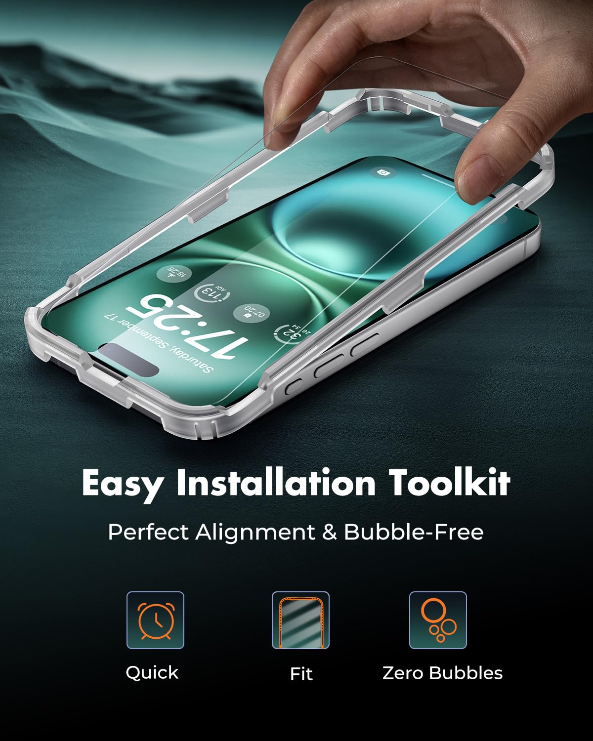 UNBREAKcable 3-pak ochraniaczy ekranu do iPhone'a 16 Plus, podwójne nietłukące się szkło hartowane [łatwa ramka montażowa] [twardość 9H] [99,99% HD Clear] [Przyjazny dla etui] dla iPhone'a 17.0 cm