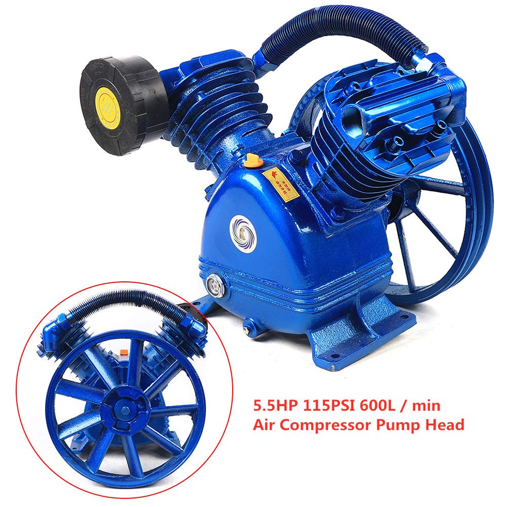 5,5HP Kompressor Aggregat mit Schalldämpfer, 2 Zylinder 115 PSI V-Typ Kompressor Luftkompressor-Pumpenkopf Kompressoraggregat Druckluftkompressor, 600L/min Luftkompressor-Kopf V-0.6/8