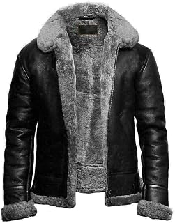 ADS Men's Flying aviator B3 Genuine Shearling Black Real Sheepskin Leather Bomber Jacket, Grey