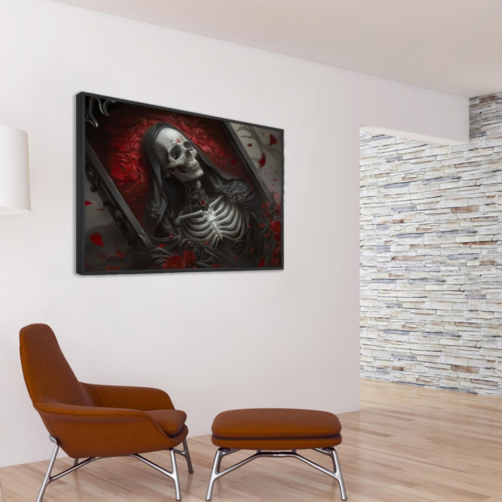 Via Vela gothique squelette toile art mural sombre romantique crâne mural affiche peinture impression Halloween images œuvre d’art pour salon décor intérieure 80x120cm avec cadre noir