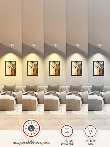 Miniatura 2 de TORCHSTAR Iluminación empotrable LED CRI90+ regulable 5CCT de 6 pulgadas, luces direccionales giratorias regulables, Downlight de techo ajustable,