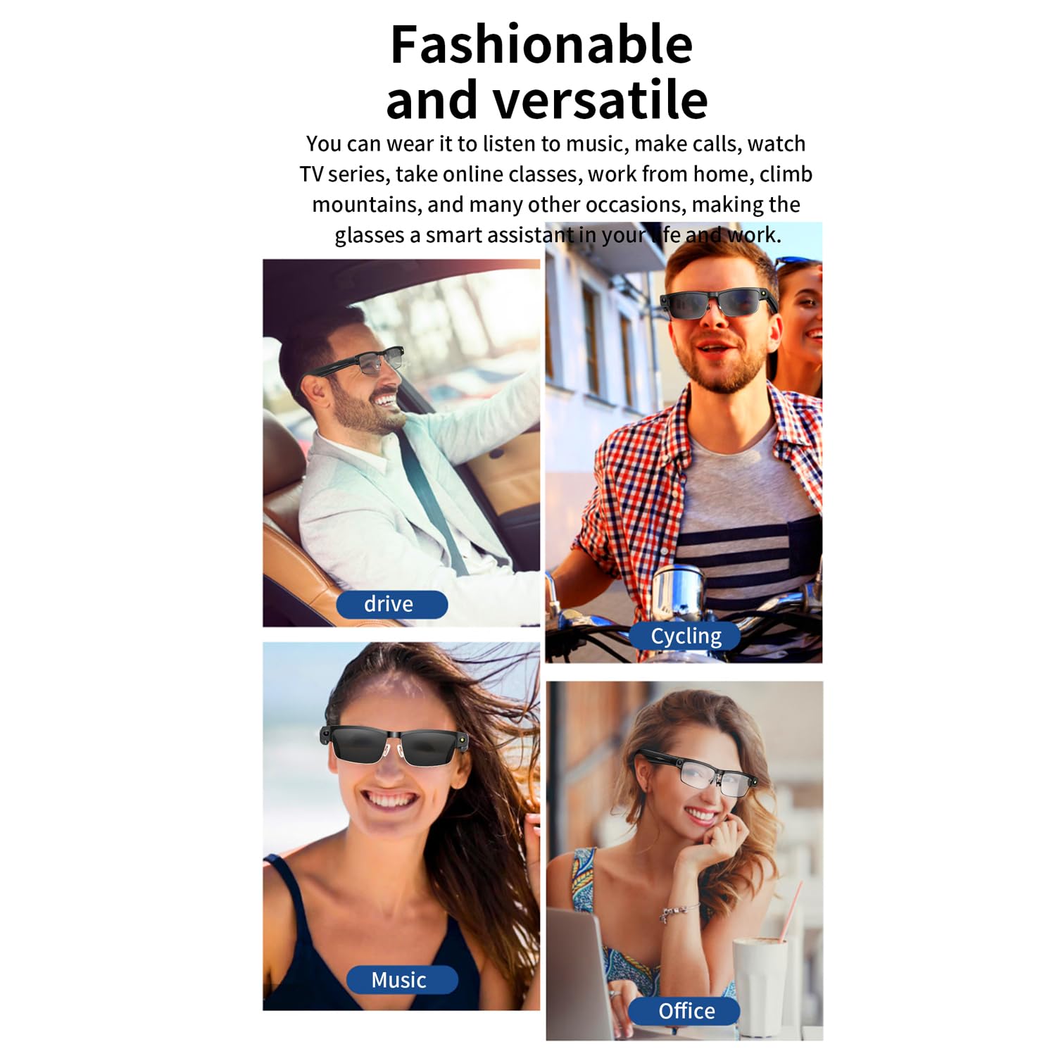 AI Smart Bluetooth-Brille mit Kamera - 8MP HD/1200P stabilisiertes Video/Foto | Echtzeit-Übersetzung | Anrufe & Musik | Sprachsteuerung für Outdoor & Reisen - Sonnenbrille