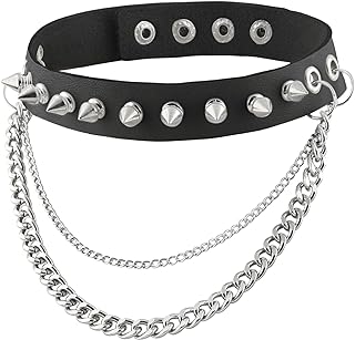 HZMAN Fashion Women Men Cool Punk Goth Metal Spike Studded Link Leather Collar Choker Necklace