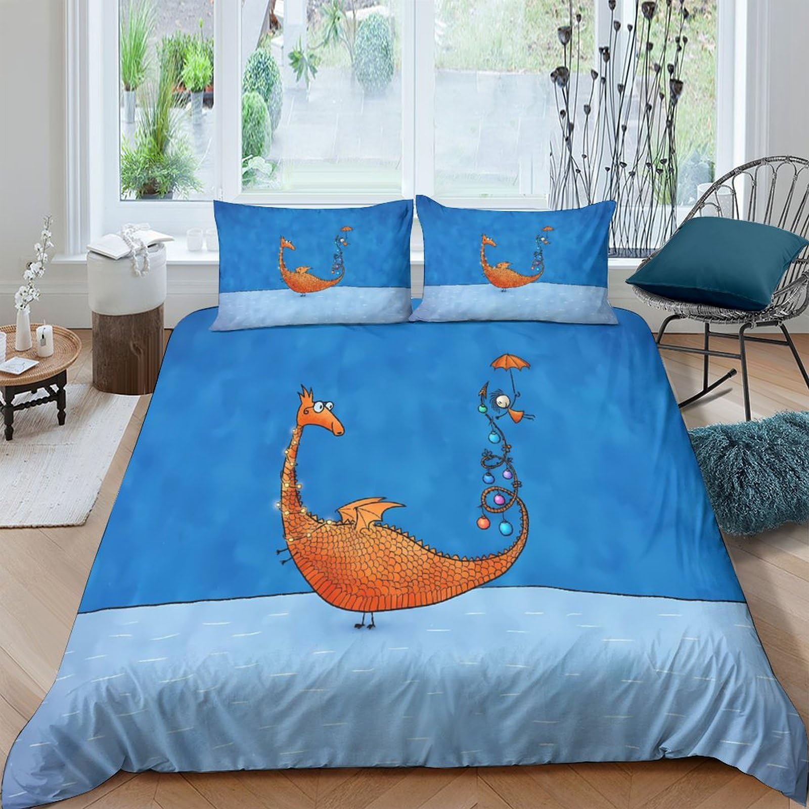 Housse de couette dragon 3D avec taies d'oreiller pour lit King