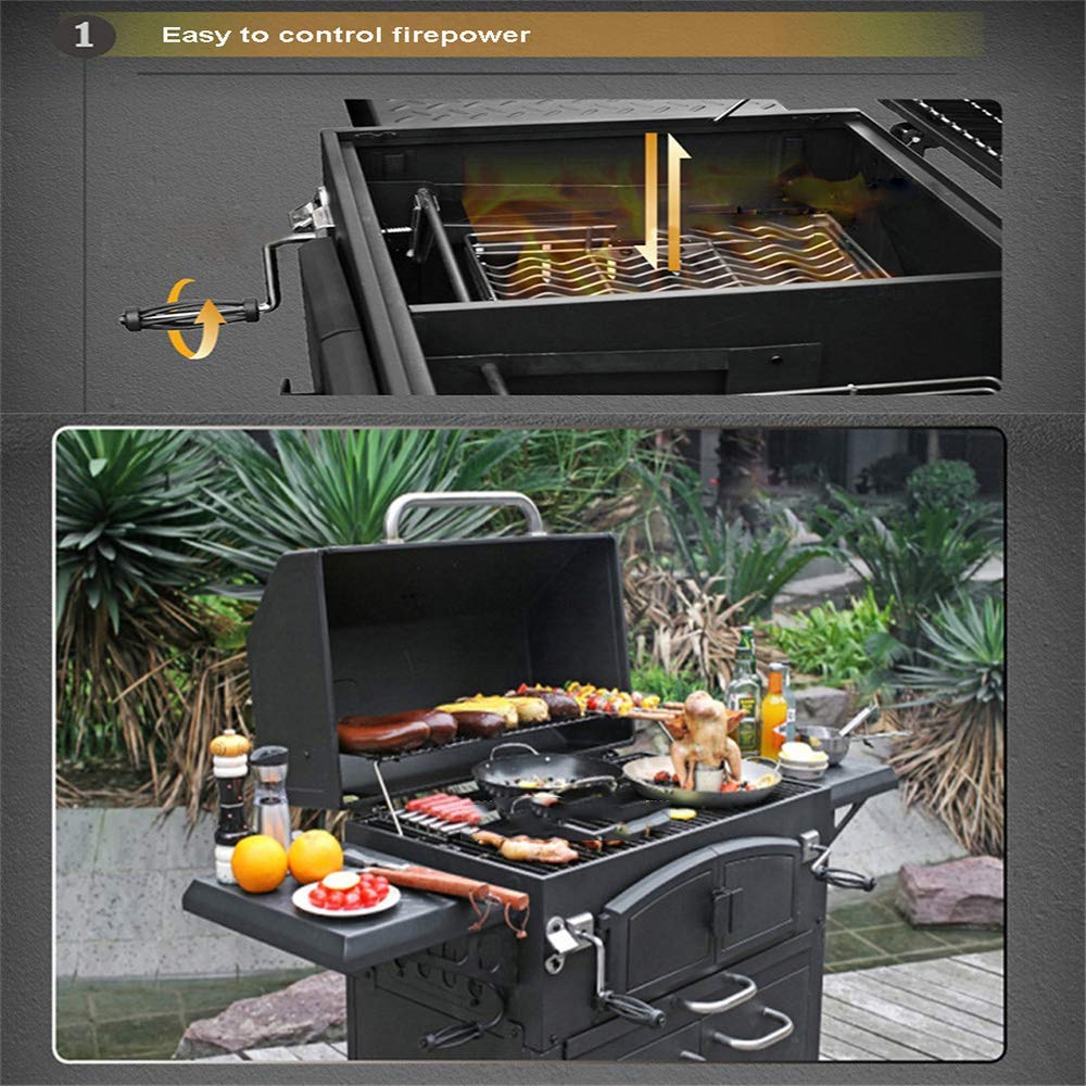 Amazon | 大きな木炭BBQグリルバーベキューグリル温度計蓋付き引き出し