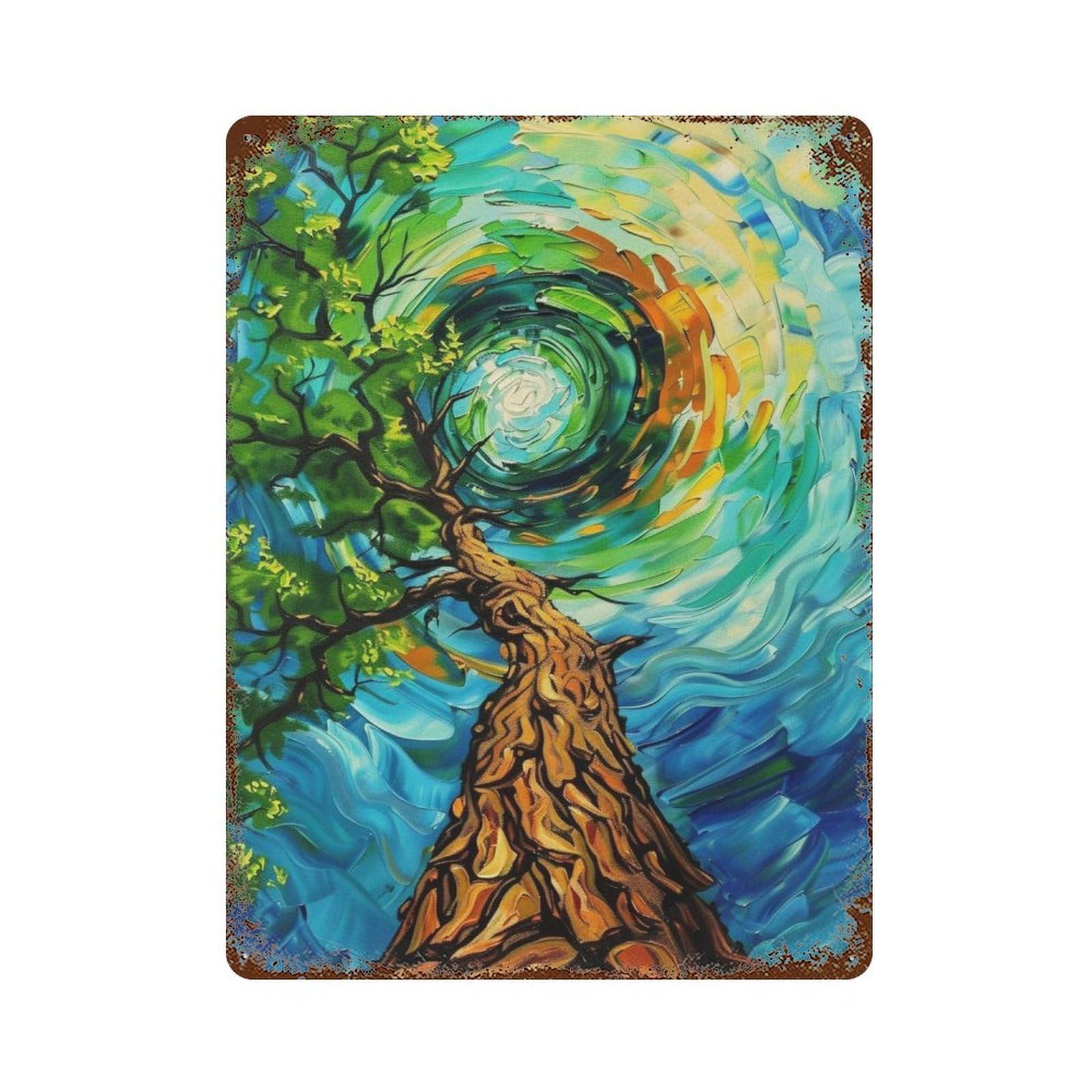 WIHYRTUI Van Gogh Style Twirl Azure Sky Upward Tree Trunk Composition 03 Wall Retro Iron Metal Tin Sign Vintage Art Poster Modern Home Cofffee Club Art Bar Shop Decor Style 40x30cm
