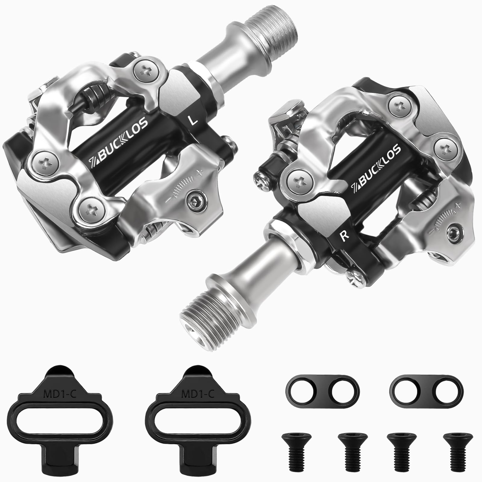 BUCKLOS SPD Pedales de clip para bicicleta de montaña MTB Pedales de doble cara sin clip – Bicicleta de carretera Spin Bike Rodamiento sellado Clips de bicicleta en pedal compatible con tacos Shimano