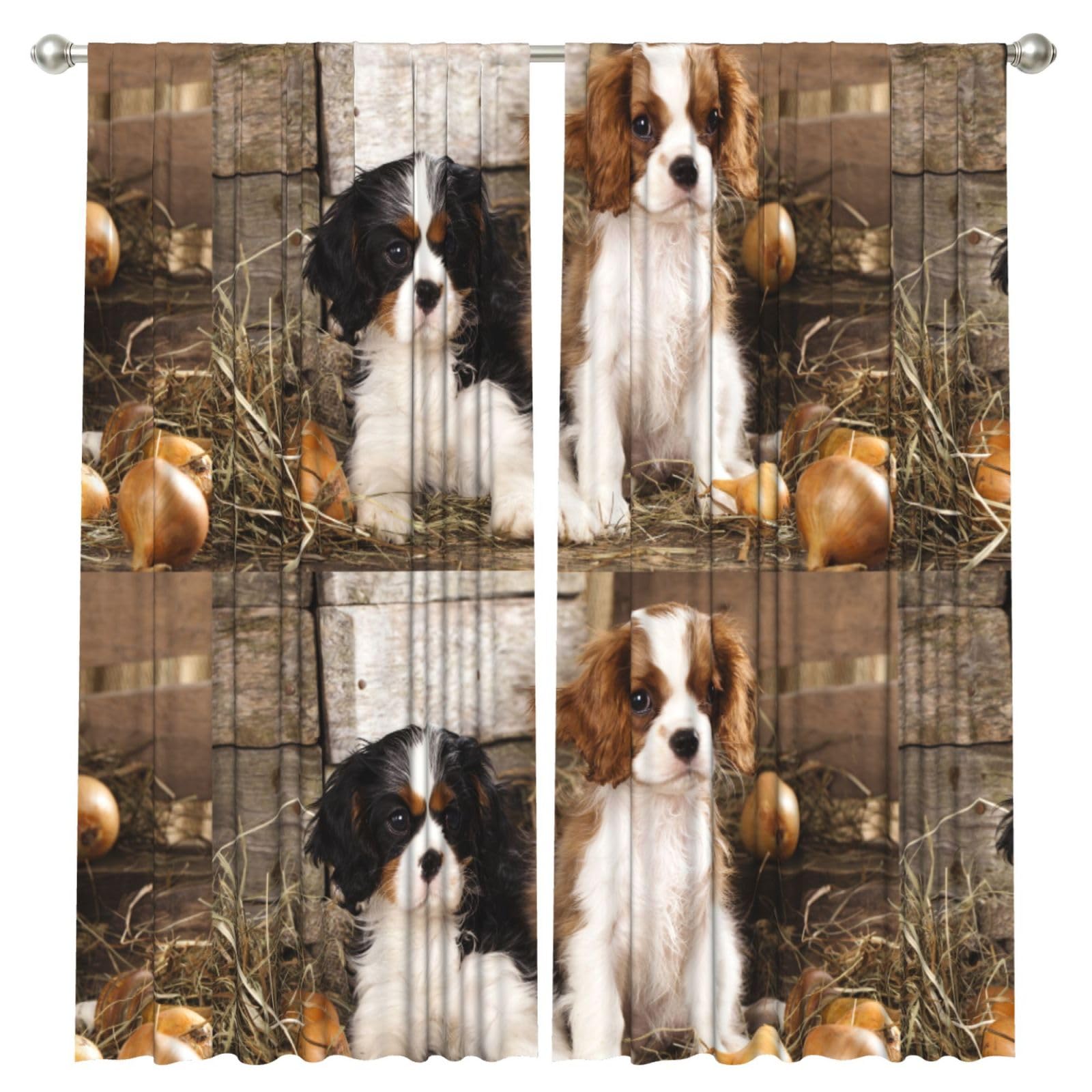 InOmak Cavalier King Charles Spaniel Small Puppies, 2 Panels Window Curtains 52 x 84 Inch Blackout Curtains for Living Room Bedroom