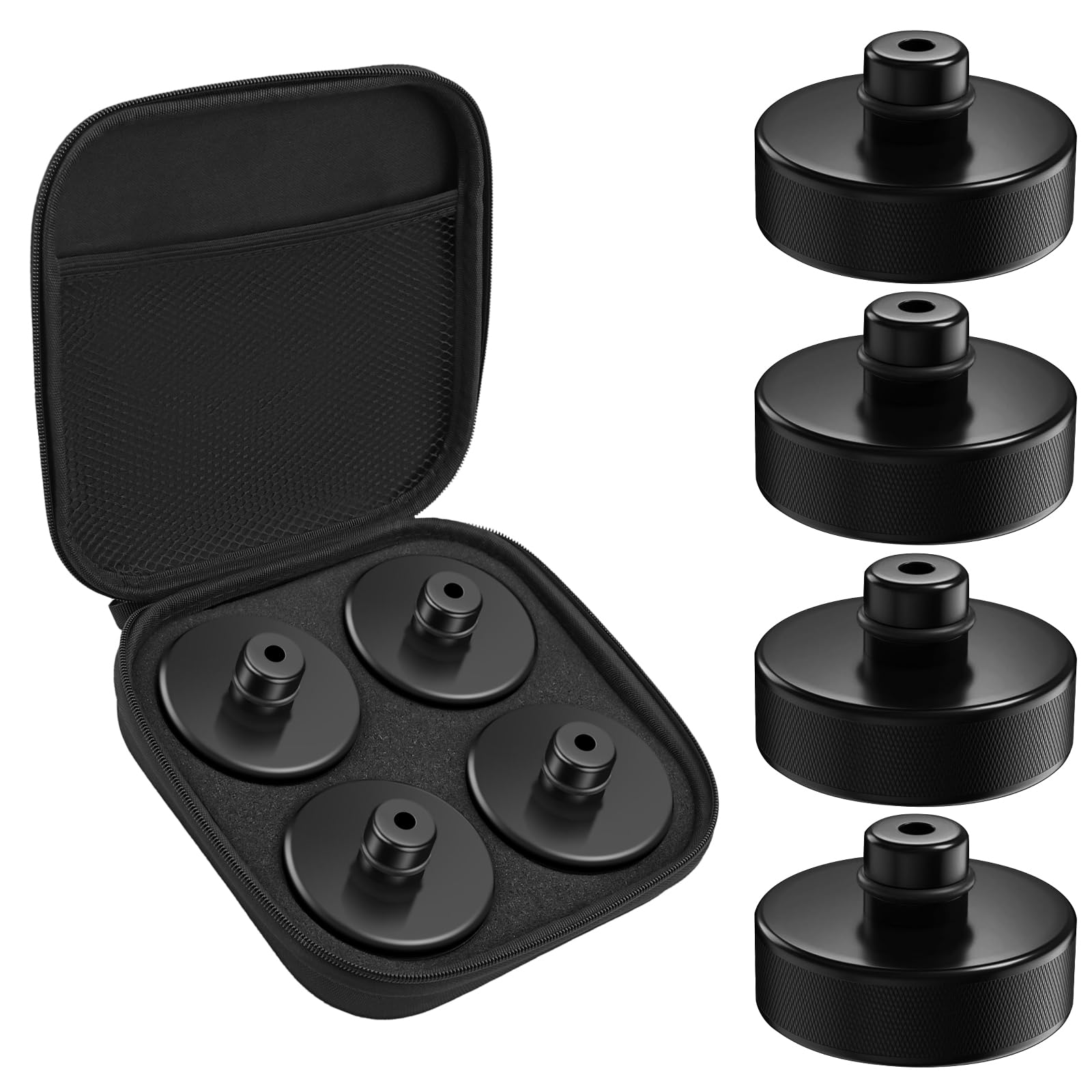 Lot de 4 patins en caoutchouc pour cric Tesla Model 3/Y/X/S - Protection en caoutchouc - Adaptateur Jack Pad avec boîte de rangement - Accessoires Tesla Model 3 Model Y - Noir