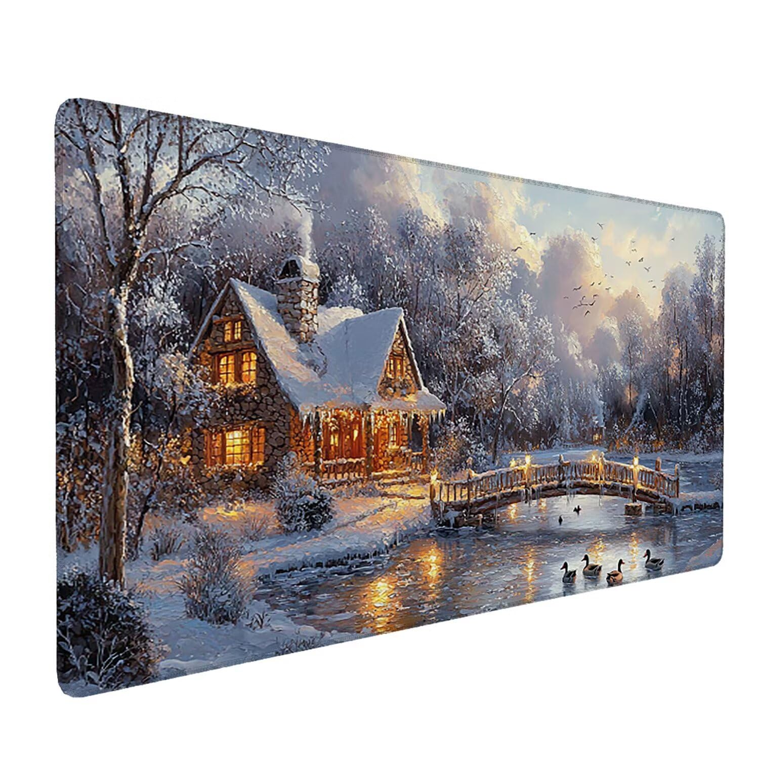 Podkładka pod mysz do gier XXL Mousepad 1000 x 500 mm, duża podkładka pod biurko z antypoślizgową gumową podstawą dla graczy, poprawia precyzję i szybkość (krajobraz śniegu) X-929
