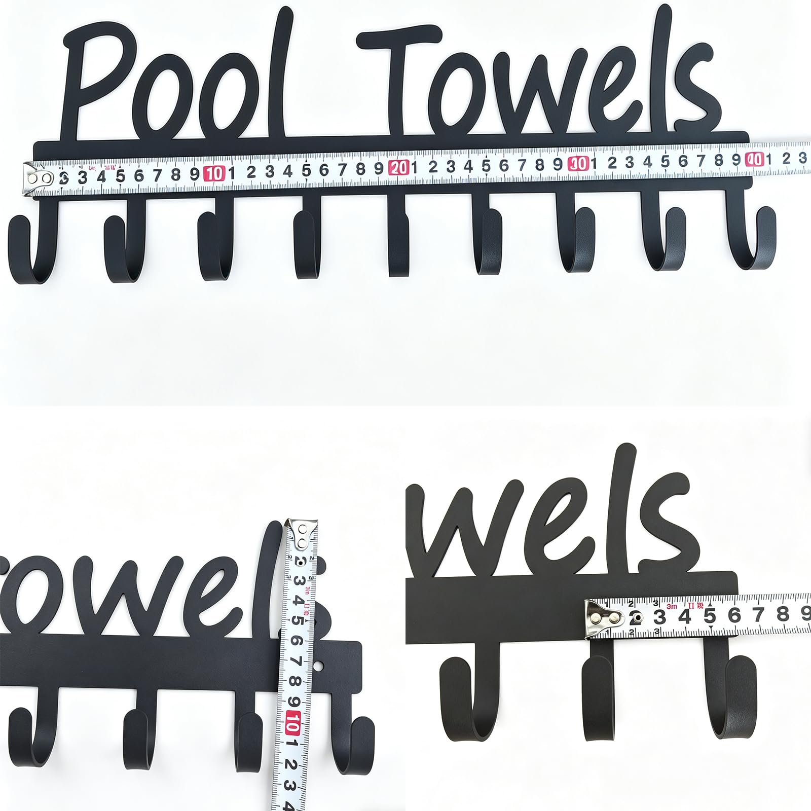 Porte-serviettes de piscine noir avec 9 crochets pour peignoirs et vêtements (noir)