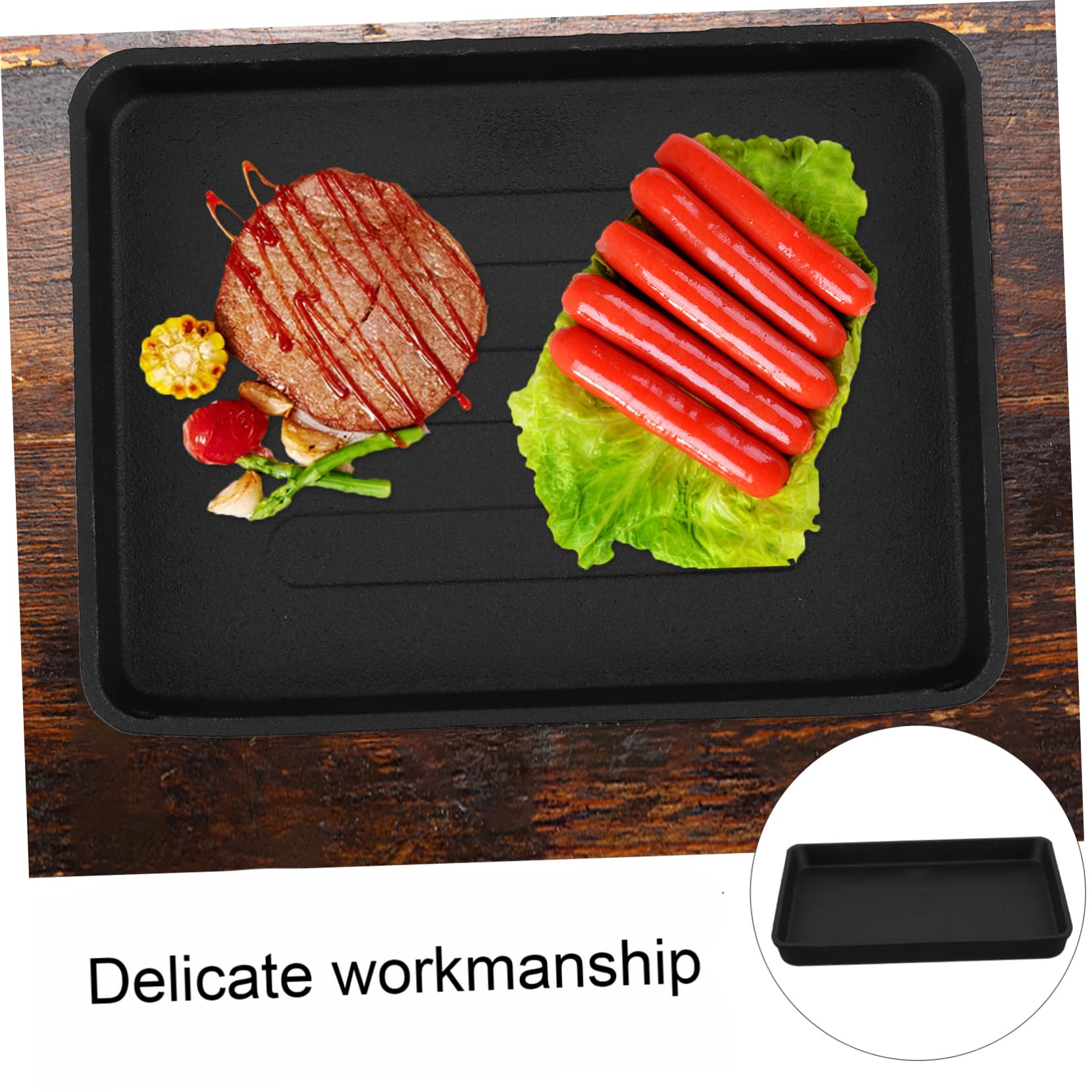 Placa de cocción de hierro fundido para barbacoa, 40 x 30 cm, utensilios de cocina resistentes, sartén antiadherente para barbacoa al aire libre para carne y verduras