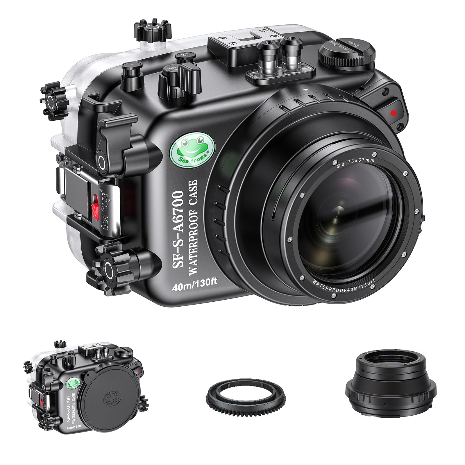Sea frogs Unterwasser Kameragehäuse, kompatibel mit Sony A6700 10-18MM IPX8, maximale Tauchtiefe: 40 m, wasserdichte Kameratasche zum Tauchen, Surfen, Rudern, Skifahren