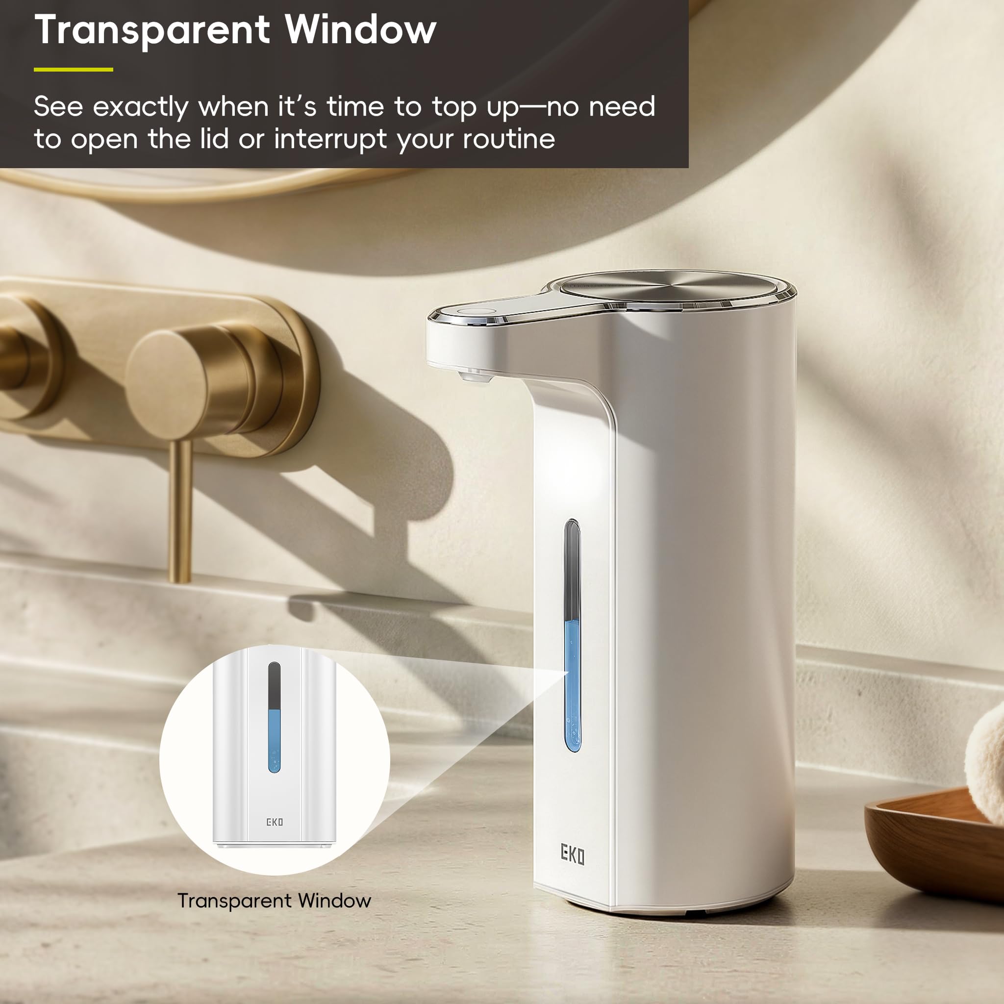 EKO Dispenser di sapone, in acrilonitrile butadiene stirene (ABS), bianco, 382,7 g (ricarica wireless premium)