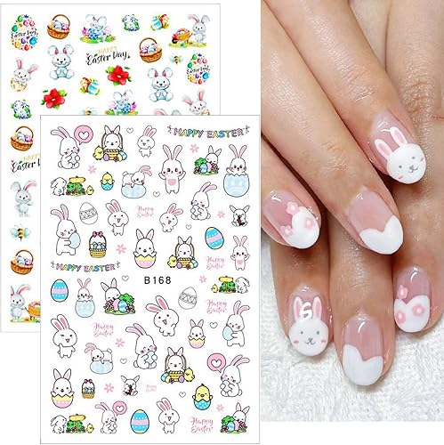 Miniatura 3 de Calcomanías de uñas de conejo 3D, 10 hojas de huevos de Pascua, pollo, zanahoria, conejo, calcomanías para manicura de primavera, decoración de uñas