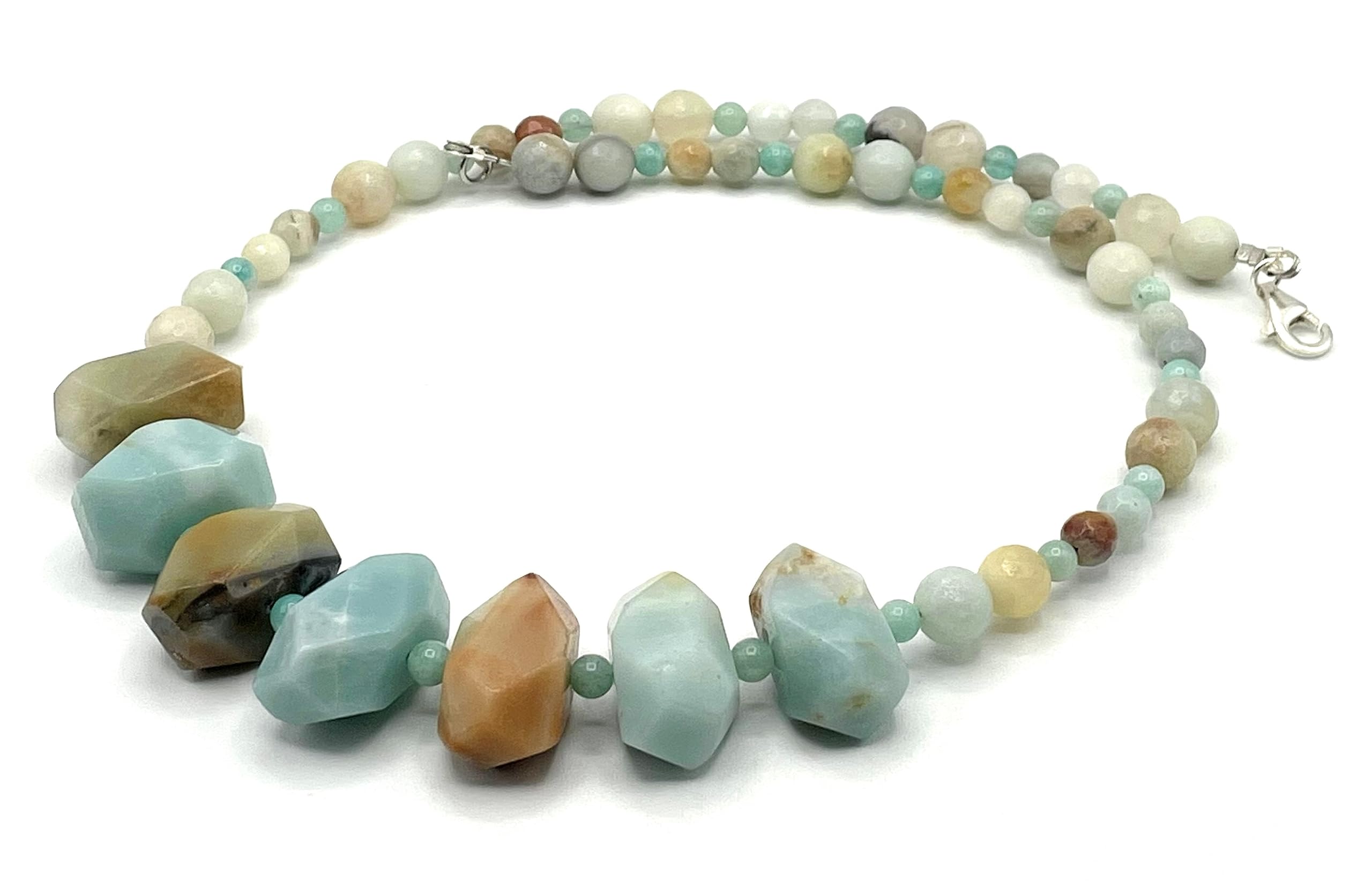 Collana con Pietre di Amazzonite Multicolor, Girocollo Grandi Pietre Turchesi, Gioielli Argento 925, Bijoux Italiani, Pietra di Marzo