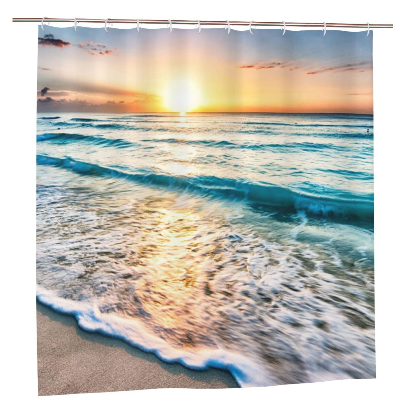 Oudrspo Polyester Fabric Shower Curtain - 70x70 Inch with Metal Grommets, Artistic Privacy Design, Stockadobe Watch The Sunset By The Beach