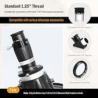 Vista 12 de Astromania Barlow Lens 5 x 1.25 pulgadas - TeleXtender de metal multicapa de 4 elementos para telescopio - Accesorios de telescopio de diseño