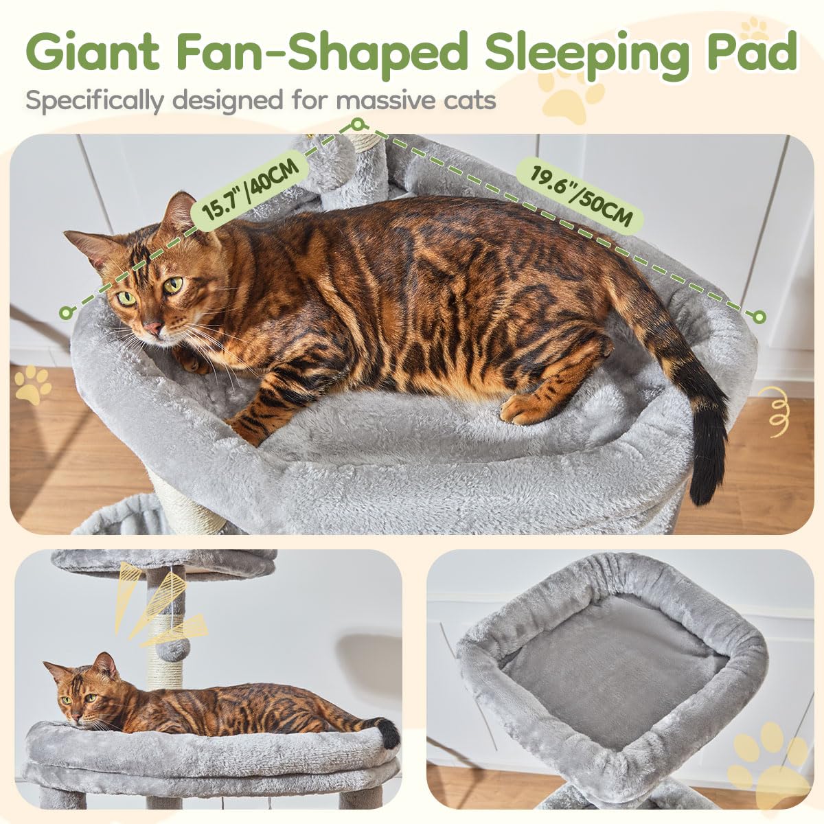 Taoqimiao Árbol para Gatos Grandes 183 cm, Árbol Rascador Multinivel con Cabaña Ancha, Panel Rascador Grande, 5 Postes Arañadores, Hamaca Metálica y Cesta Cómoda, MS045W Gris Claro