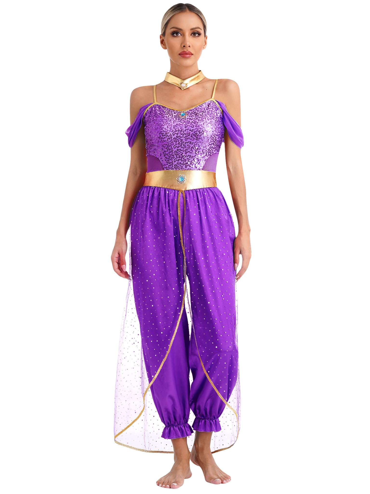 Runhomal Women's Arabian Princess Costume India Fancy Dress Performance Belly Dance Outfits Purple S โ image 1