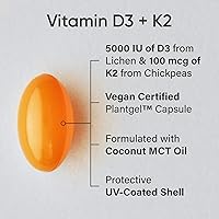 Vista 2 de Sports Research Suplemento Vegano de Vitamina D3 + K2 con Aceite de Coco Orgánico - 5000iu de Vitamina D con 100mcg de Vitamina K Mk7 - Apoya