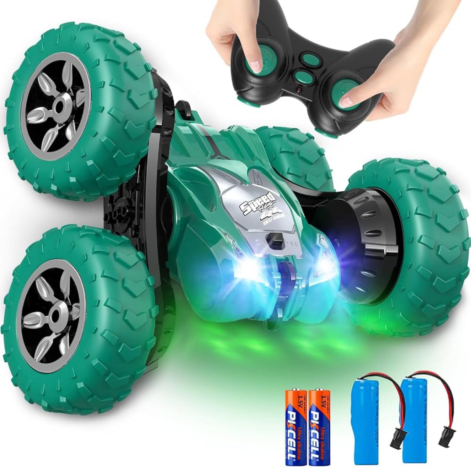 Remote Control Car, RC Stunt Cars Double Sided 360° Rolling Rotating Rotation, Rechargeable Car Toy for 6 7 8-12 Year Old Boy Kids Birthday Xmas Gift, Green