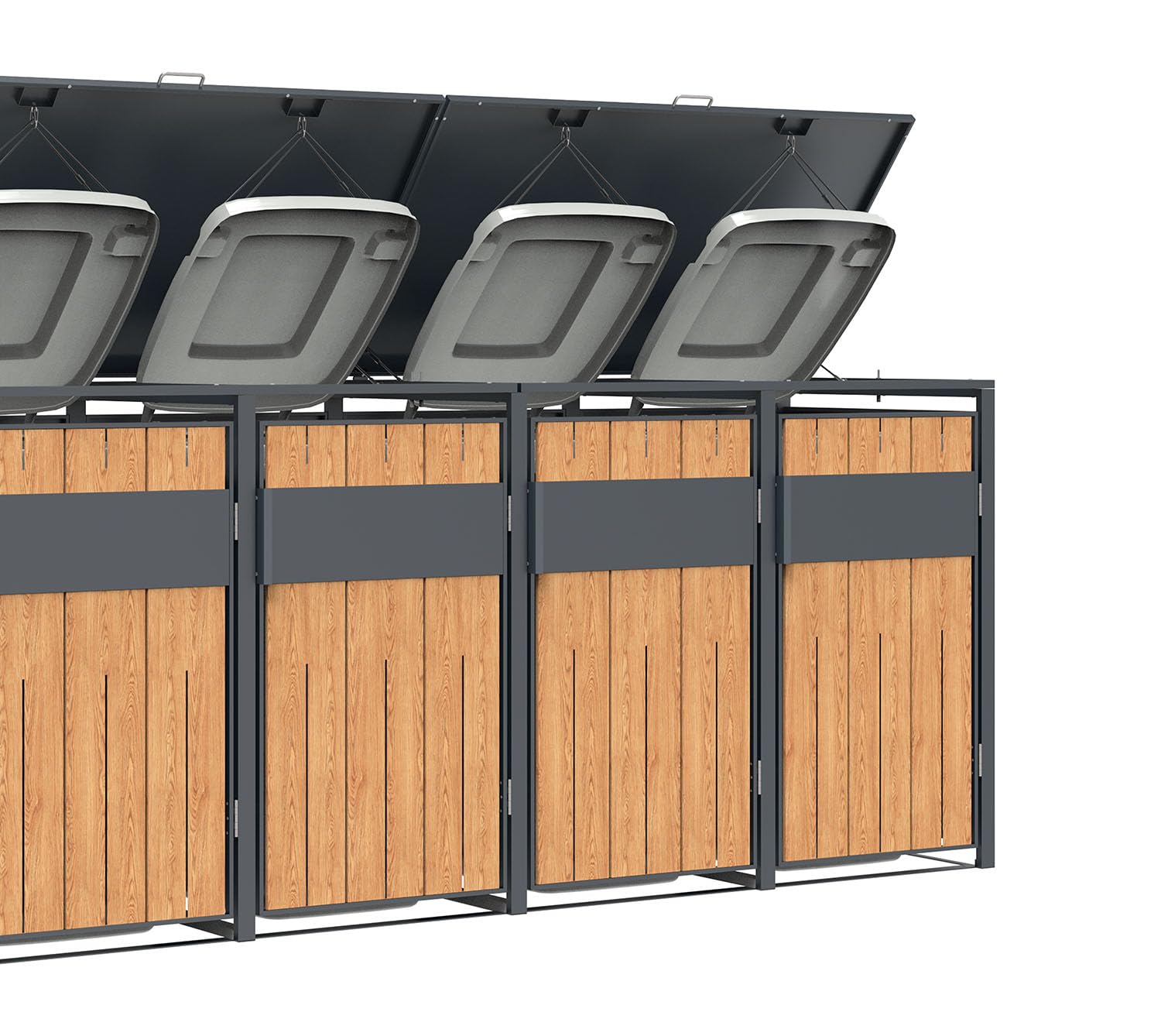 Westmann Varius 6 Mülltonnenbox 6x240L | Metall & Holzoptik | Gasdruckfedern | Magnetverschluss | Mülltonnenverkleidung Anthrazit