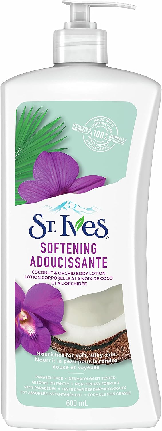 St. Ives Softening Body Lotion for soft, silky skin Coconut Milk & Orchid paraben-free dry skin moisturizer 600 mL