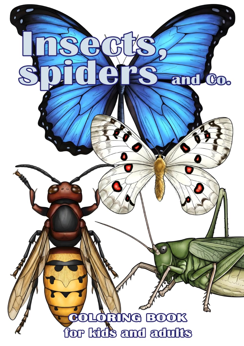 Insects, Spiders, and More: A Coloring Book for Kids and Adults.: A coloring book for kids and adults, measuring 21 cm x 29 cm. Features 50 full-page drawings.
