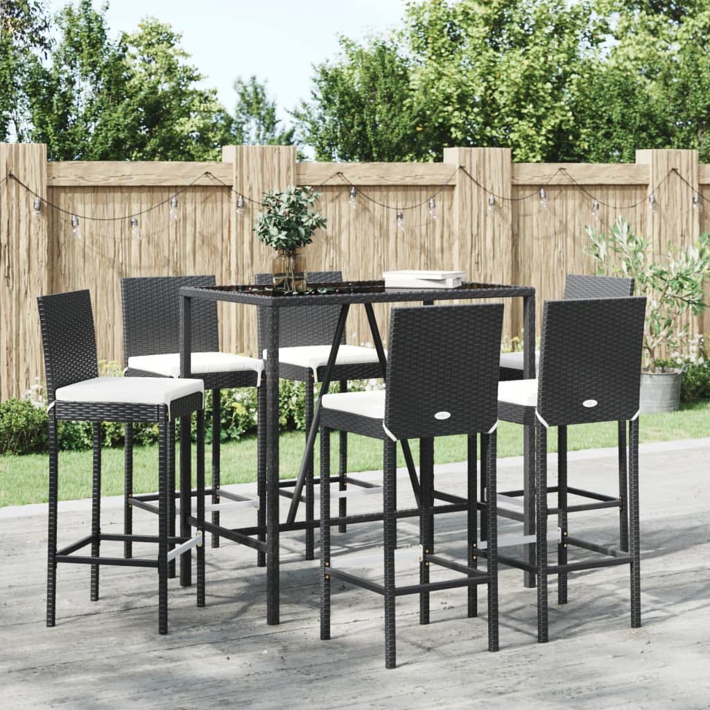 Seduta Esterni Ottomana,Divani Piccoliset Bar Da Giardino 7 Pz Con Cuscini In Polyrattan Neroadatto Per La Camera Da Letto, Il Soggiorno, Il Giardino