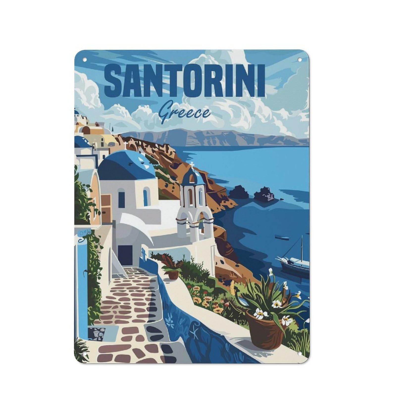 Junmoney Style-9 Santorini Greece(5) Rustic Metal Sign 40X30cm For Dining Room Or Kitchen, Metal Sign Decor For Kitchens And Dining Spaces