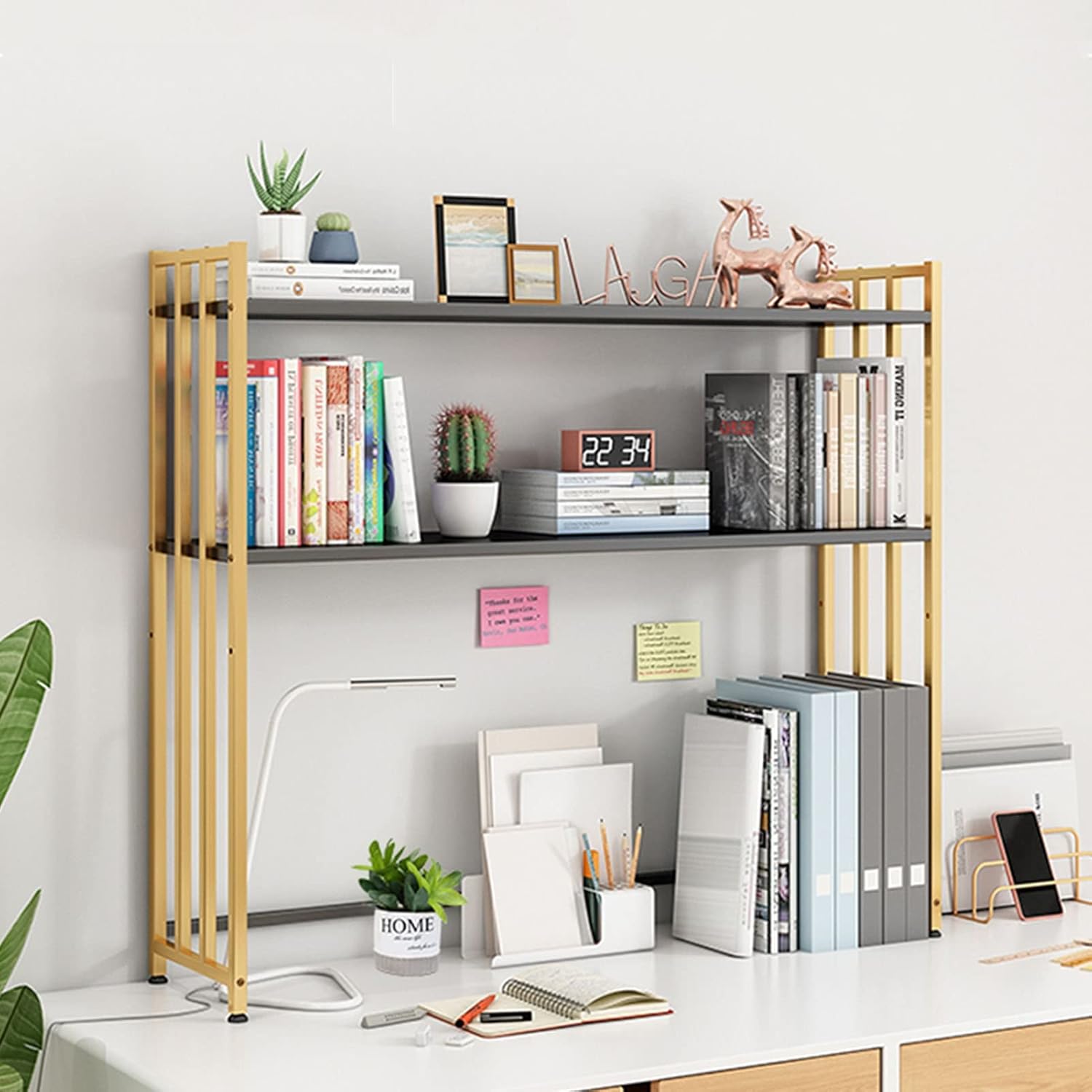 Wrought Iron Small Desk Desktop Bookshelf Adjustable Desk