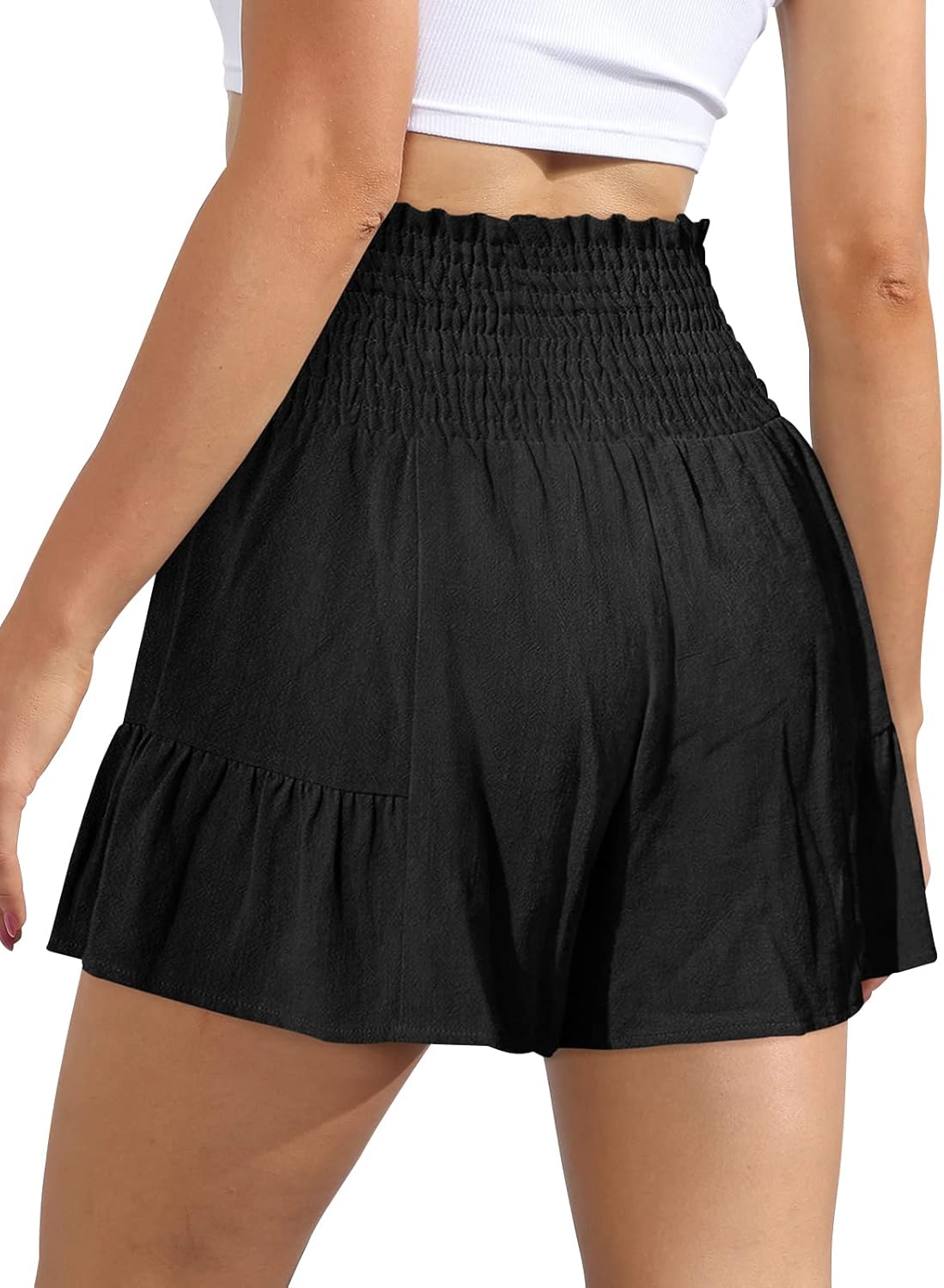 GUOLEZEEV Shorts for Women Casual Summer Elastic High Waist Flowy Dressy Ruffle Shorts with Belt Lace Up - Image 3
