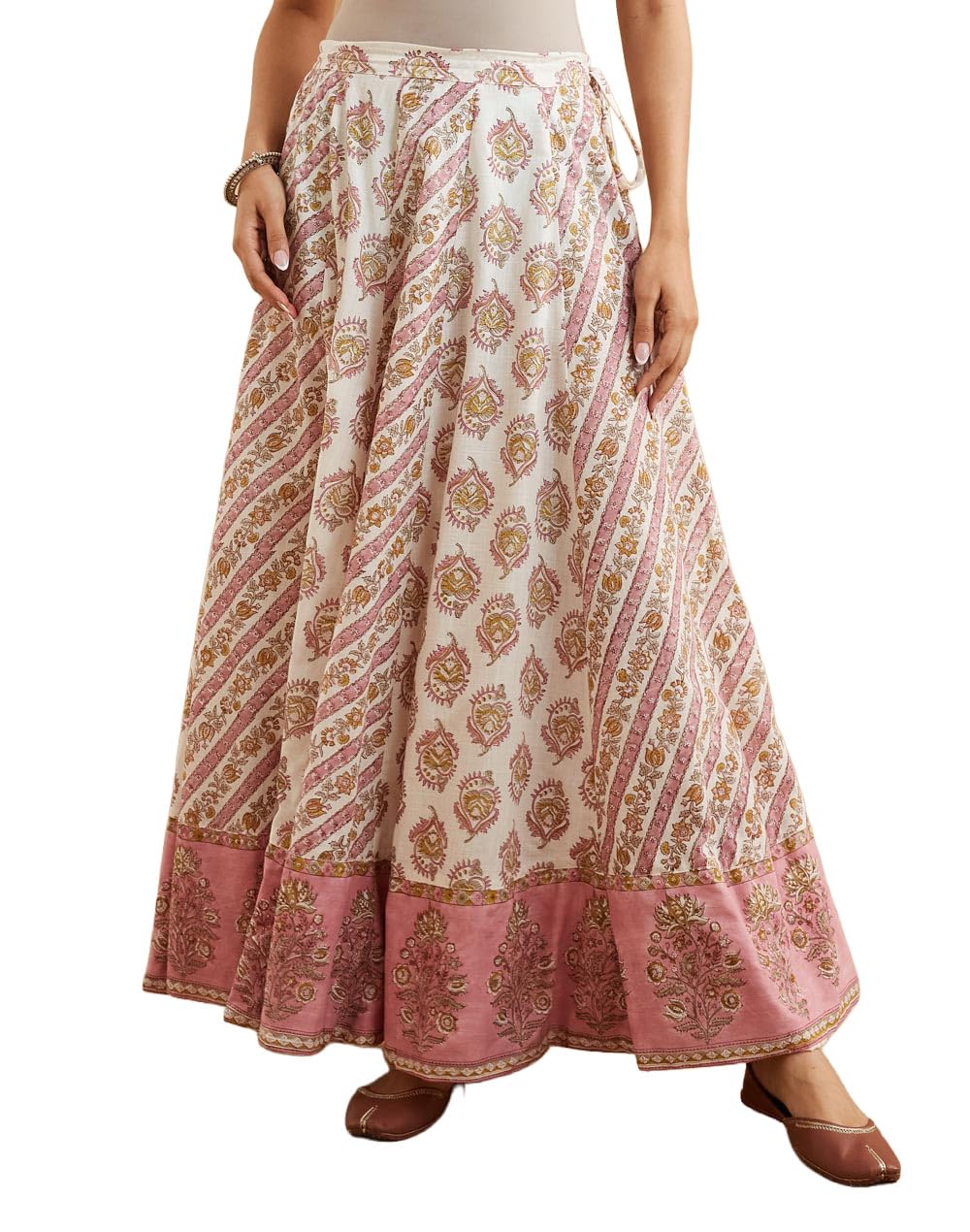 Natural Cotton Hand Block Printed Ghera Skirt-image-20