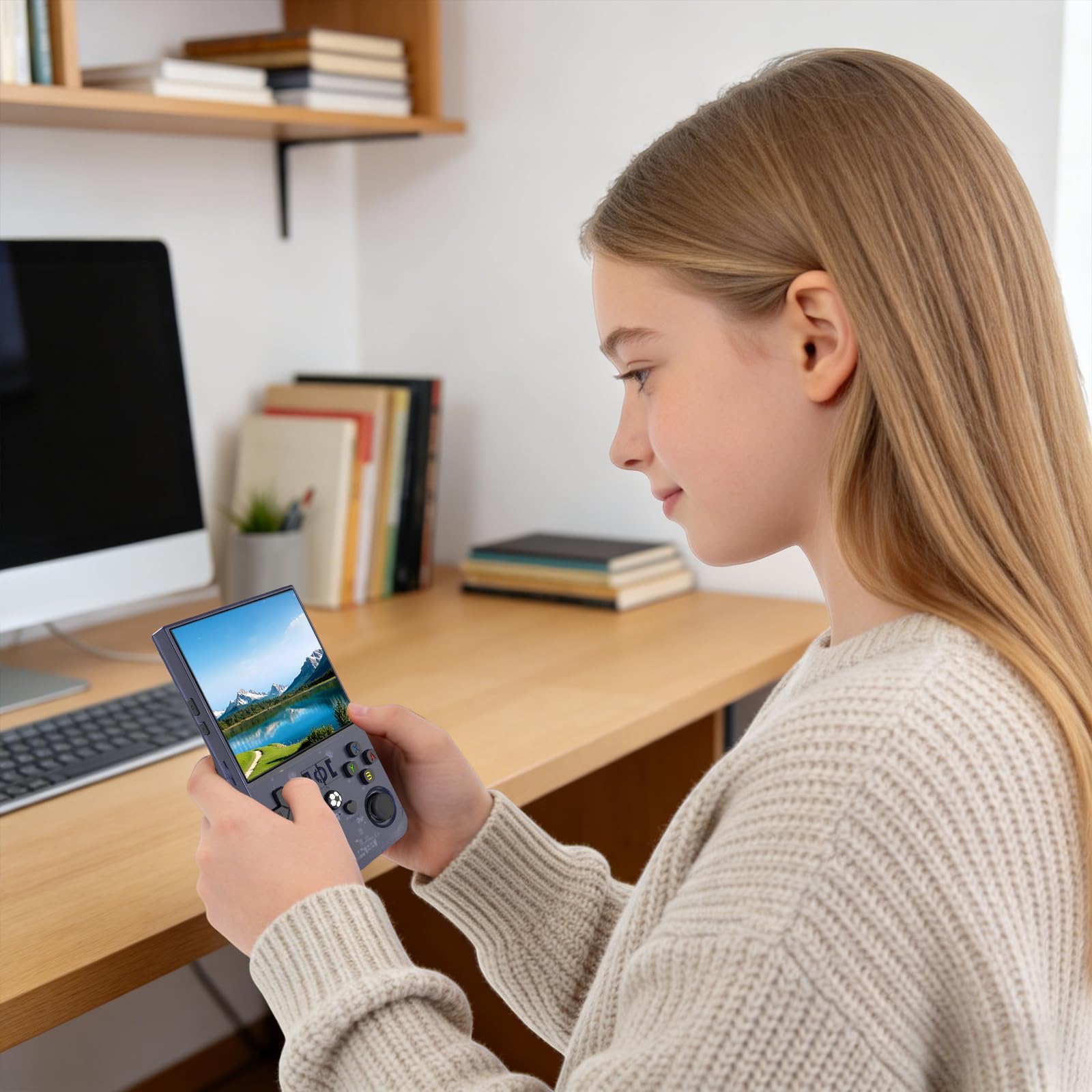 Retro Handheld Spielkonsole 128GB, IPS Bildschirm, Linux System (Grau) | Tragbare Retro Konsole mit 4000mAh Akku, mehreren Emulatoren und Tasche für Gaming unterwegs, Familie und Freizeit
