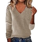 Sweaters for Women V Neck Long Sleeve Fall Sweaters Soft Wool Cozy Sweater Trendy Ribbed Cuffs Women Sweater