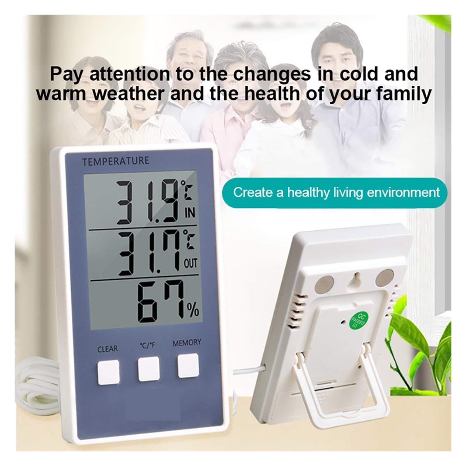 Termoigrometro Termometro Digitale Igrometro Misuratore di umidità della Temperatura Interna ed Esterna C/F Display LCD Sensore sonda Stazione meteorologica