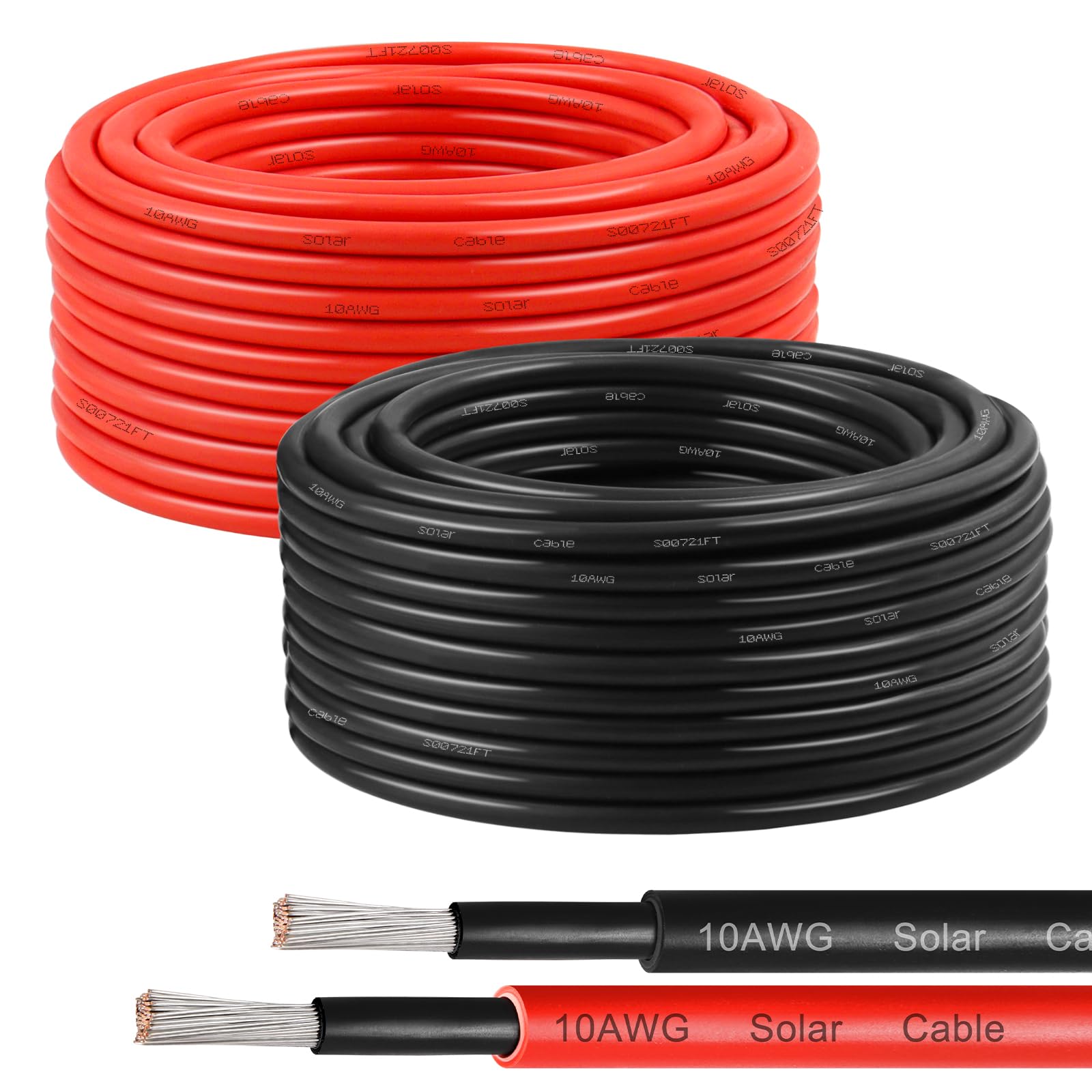 10AWG Solarkabel 6mm², 2 Pack 50FT Rot & Schwarz Solarpanel Kabel, 84 Stränge verzinntes Kupfer, XLPE Isolierter Außendraht für PV-Anlagen, Wechselrichter, Batterie, Wohnmobil, Auto, Boot - Feuer