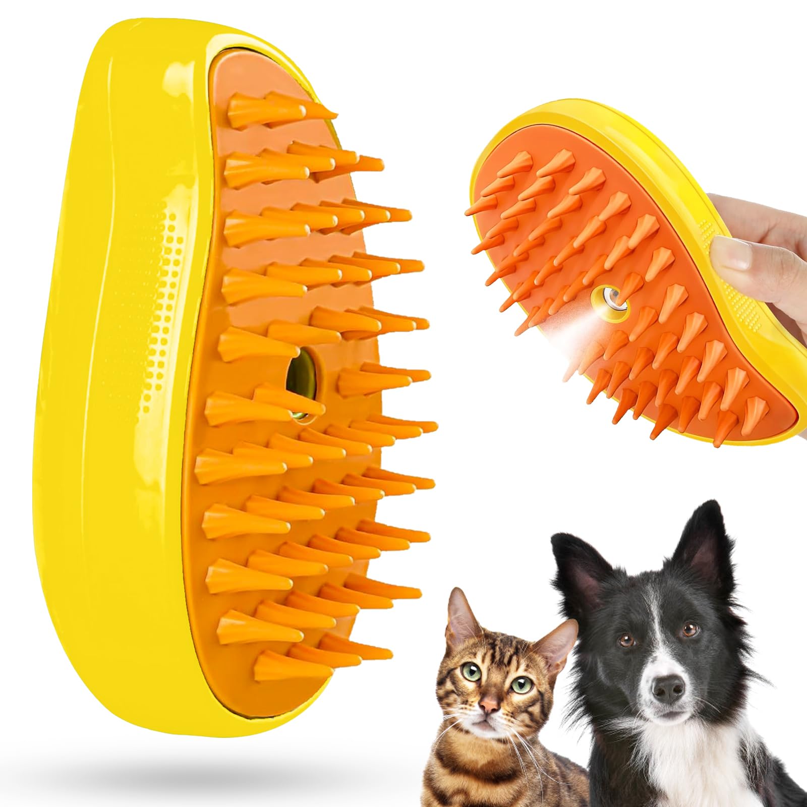 Axingqwu Cepillo Vapor para Gatos, Peine para Gatos con Vapor 3 en 1, Cepillo para Gatos Quitapelo con Vapor Multifuncional, Cepillo Gato Vapor (Amarillo)