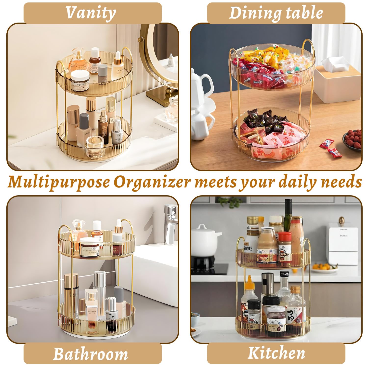Organizzatore per trucchi per Vanity girevole a 360, organizer per cosmetici di grande capacità per rossetti, gioielli, cura delle unghie, cura della pelle, profumi, organizer da scrivania ideale per