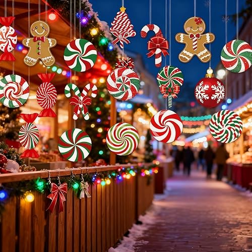 Miniatura 6 de 18 adornos de caramelo de Navidad, adornos grandes de pan de jengibre, decoraciones colgantes de menta de doble cara para Navidad, invierno,